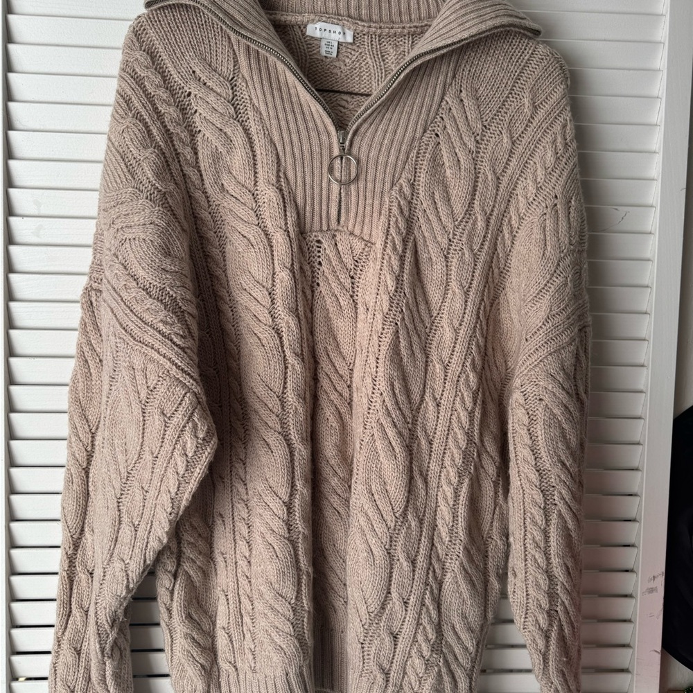 Top shop women’s Cable Knit Turtleneck Quarter Zip pullover Sweater size Large